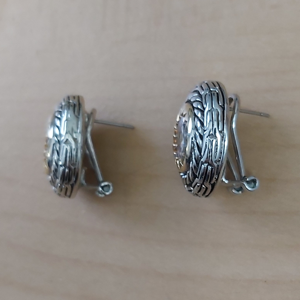 Vintage earrings silvertone large crystal statement stud - Picture 4 of 6